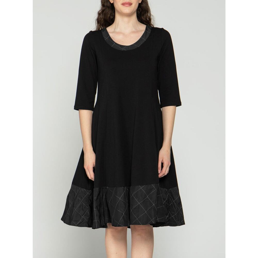 Luukaa Women's Black Midi Cotton Dress Size 8 White Stitch Detail NWT